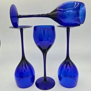 Set of 4 Vintage Cobalt Blue Wine Glasses